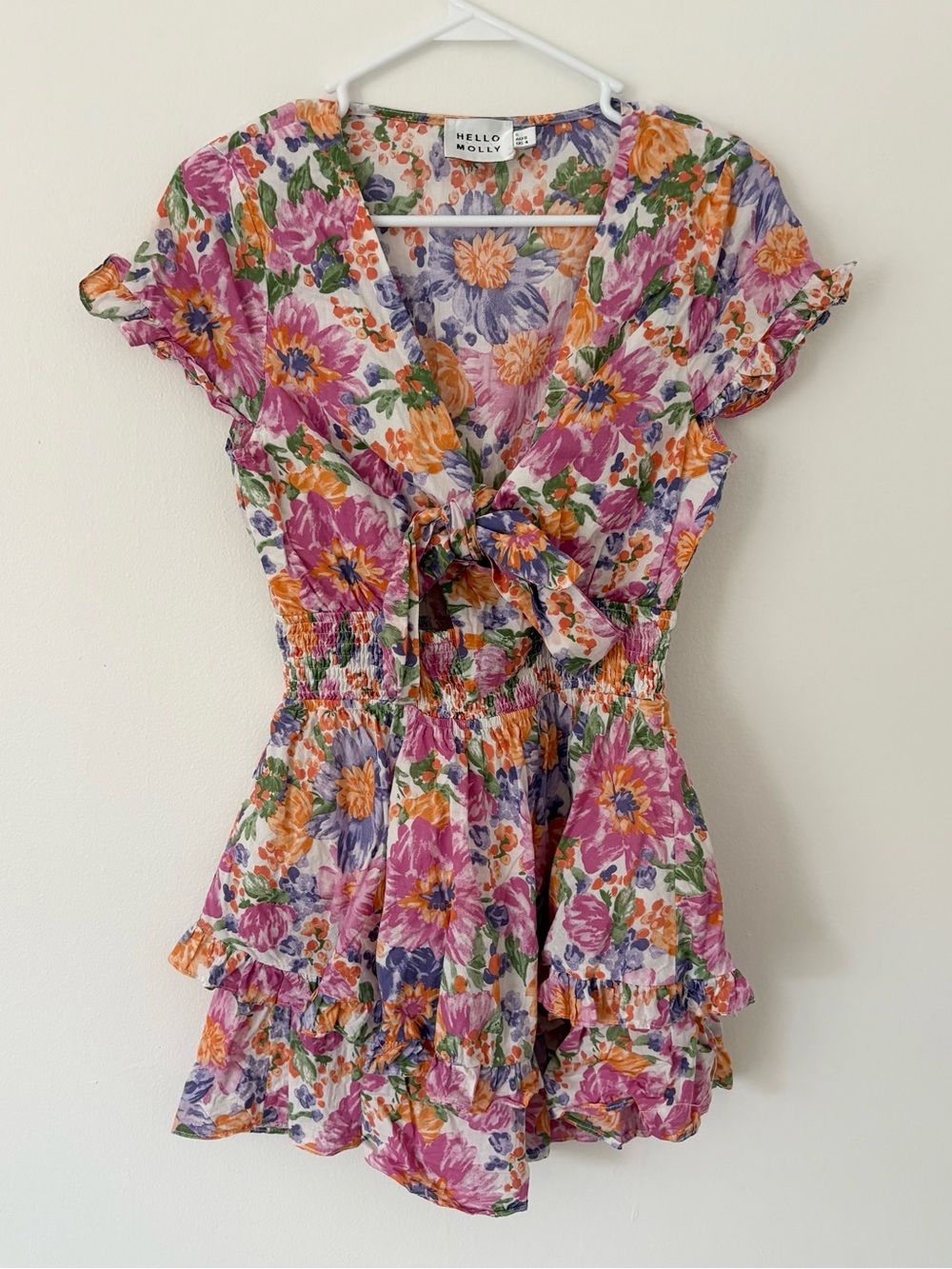 Hello Molly Purple Pink Full Of Passions Ruffle Cut Out Tie Top Mini Dress 4 - Picture 6 of 12